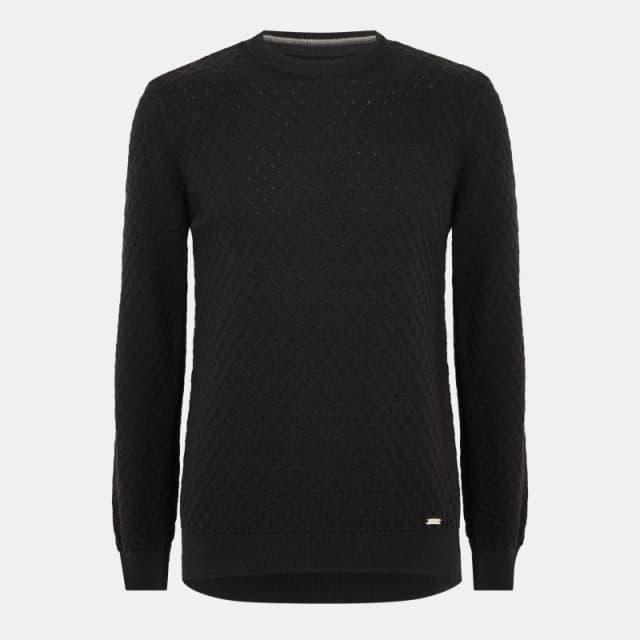 Threadbare 'Townfield' Mini Cable Textured Knit Crew Neck Jumper Black