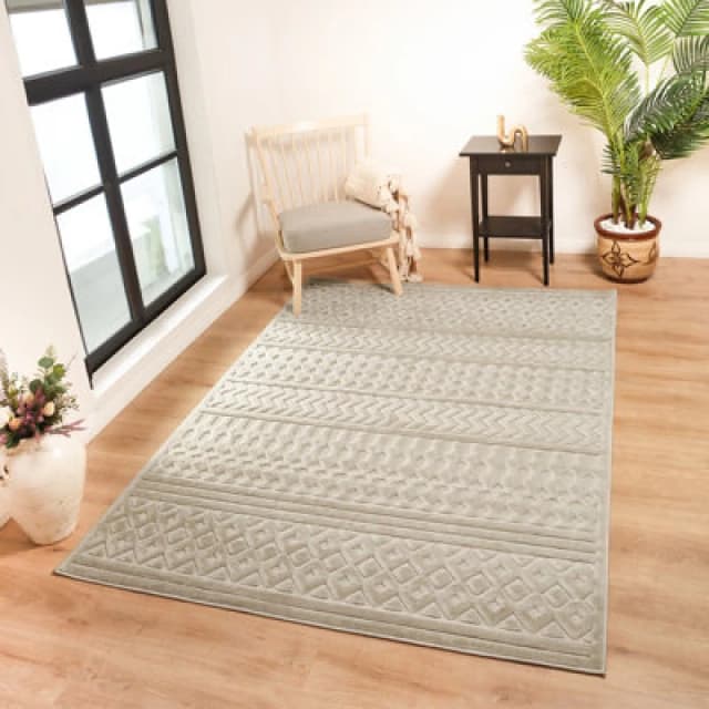 Livabliss In- & Outdoor 3D High & Low Pile Textured Beige Haruka Area Rug 160 X 220 Cm - Easy To Clean, Perfect For Balcony Or Dining Room