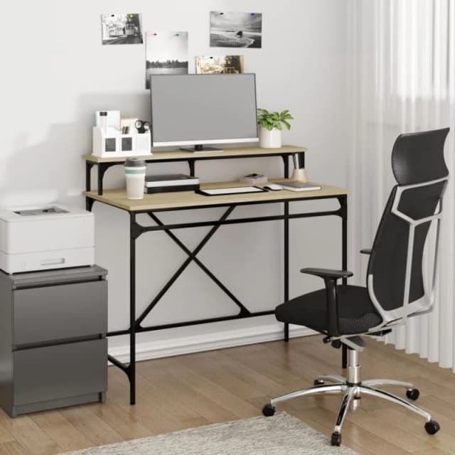VIDAXL Desk Sonoma Oak 100x50x90cm Engineered Wood and Iron vidaXL 8720845742003