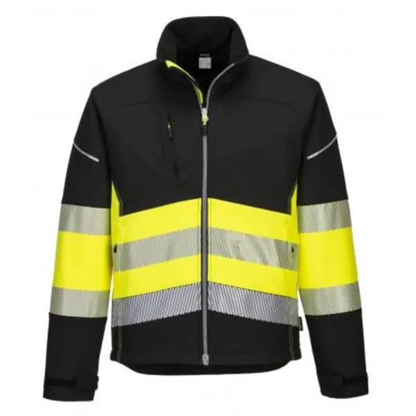 Portwest PW3 Mens Hi Vis Class 1 Softshell Jacket PW375BKYXS Colour: Black / Yellow