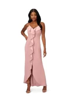 Satin Crepe Ruffle Front Gown