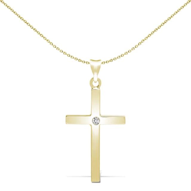Jewelco London 9ct Gold 0.05ct Diamond Minimalist Solitaire Cross Pendant - 9X088 Gold