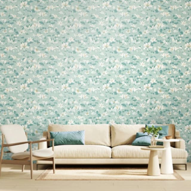 Hoopla Walls Lino Leaves - Duck Egg 10M Wallpaper
