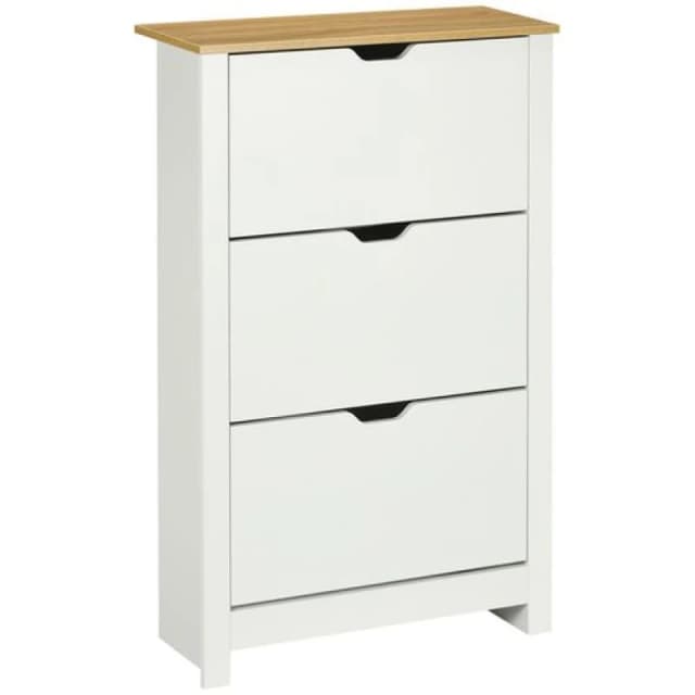 HOMCOM Shoe Storage Cabinet 6 Shelves 3 Drawers Tabletop 4 Legs White