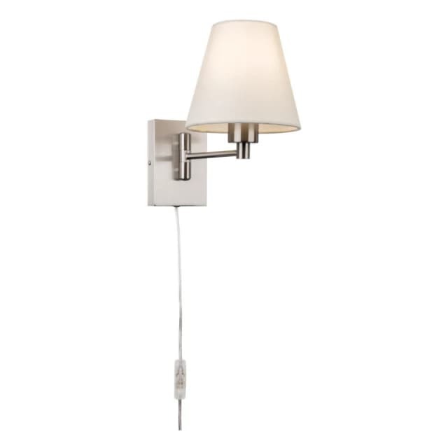 Firstlight Plug-In Wall Light with On/Off Switch in Brushed Steel with Cream Shade