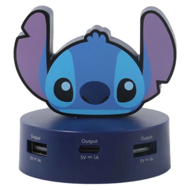 Disney Stitch USB Charging Hub 2 USB-A & 1 USB-C Head in Blue Blue One Size Unisex 8101464695374