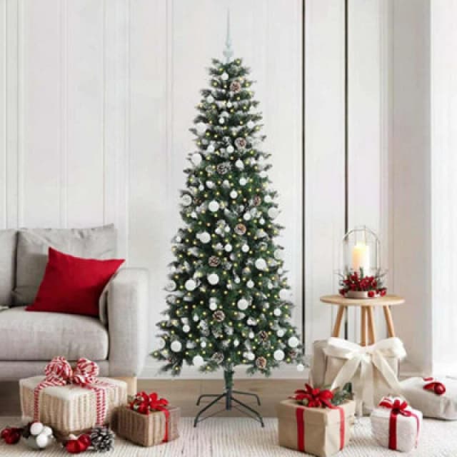 vidaXL Artificial Christmas Tree with 300 LEDs, White Balls Green 76 x 76 x 180 cm, Green 3395823