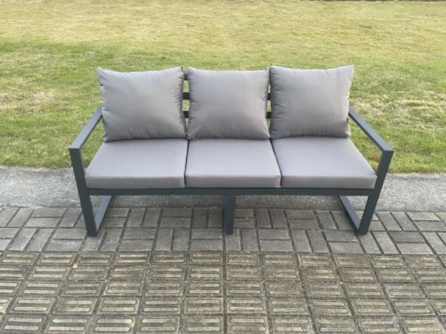Fimous Aluminium Outdoor Garden Sofa Patio Lounge 3 Seater Sofa for Balcony, Terrace, Swimming Pool Dark Grey Dark Grey Unisex