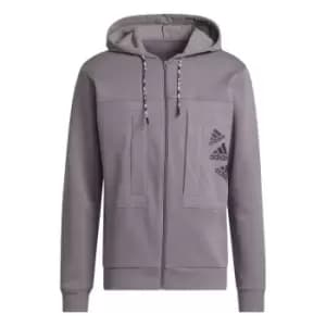 adidas Essentials BrandLove Fleece Full-Zip Hoodie Mens - Trace Grey / Black