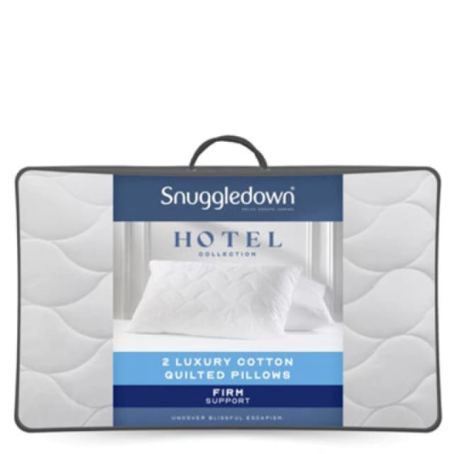 Snuggledown Snuggledown Luxury Cotton Quilted Pillow, Firm Support, 2 Pack in White White One Size Unisex 5037045028541