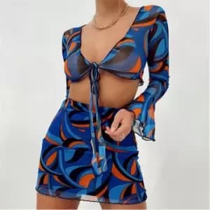 I Saw It First Petite Mesh Printed Mini Skirt - Blue