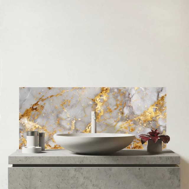 Warren Reed - Designer Gold Quartz Effect Glass Bathroom Splashback Gold Unisex