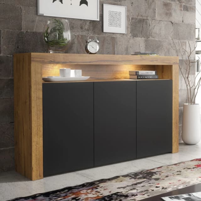 Creative Furniture Aether Sideboard 155cm - A Sleek & Spacious Cabinet with Gloss Doors & LED Lights in Brown Brown Unisex