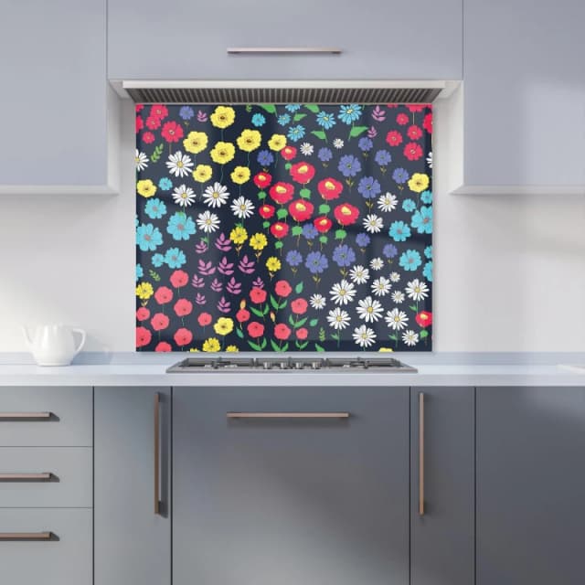 Warren Reed - Designer Multicoloured Flower Pattern Kitchen Splashback in Red Size: 900mm x 650mm Red Unisex 900mm x 650mm