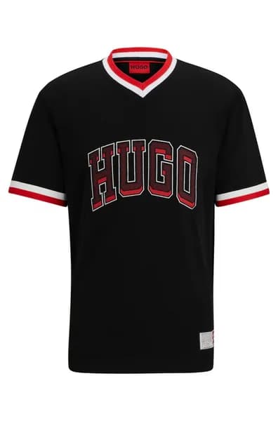 HUGO Duava Cotton-Jersey Varsity T-Shirt - S Black Tops male 50510173-001 S