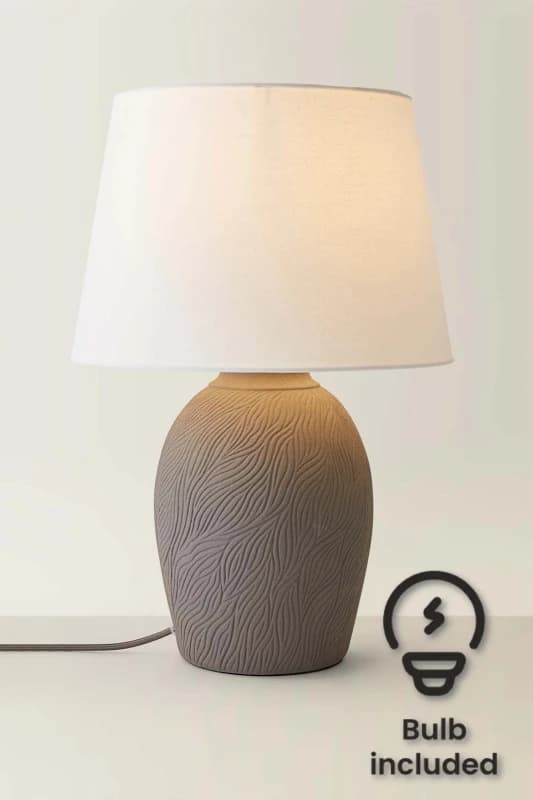 ValueLights ValueLights Clint Linen Tapered Shade Grey Etched Hand Finished Ceramic Table Lamp with Bulb in Mid Grey Mid Grey One Size Unisex 50594060