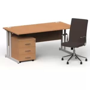 Impulse 1600/800 Silver Cant Desk Oak + 3 Dr Mobile Ped & Ezra Brown