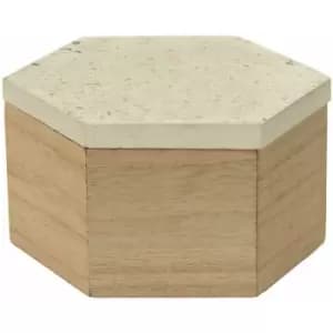 Premier Housewares - Beige Small Terrazzo Effect Trinket Box Wooden Jewellery Box Display Case Small Storage Case Accessory Storage Hexagonal Shape