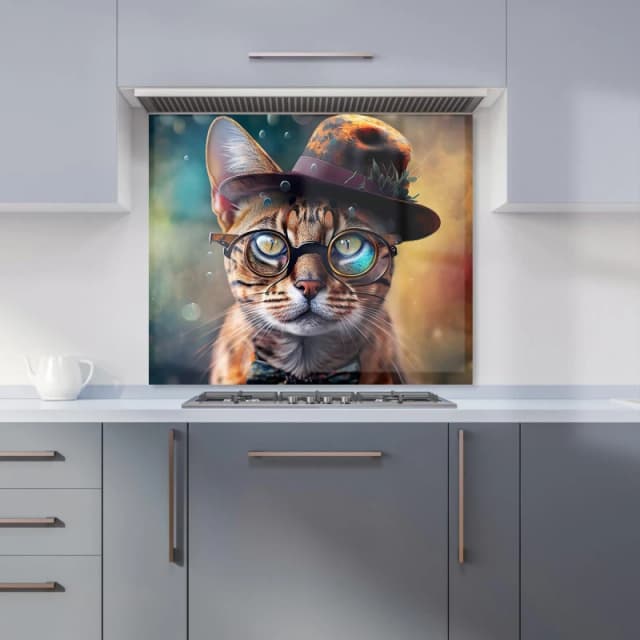 Warren Reed - Designer Bengal Cat Face With Splashart Kitchen Splashback Size: 600mm x 750mm Multicolor Unisex 600mm x 750mm