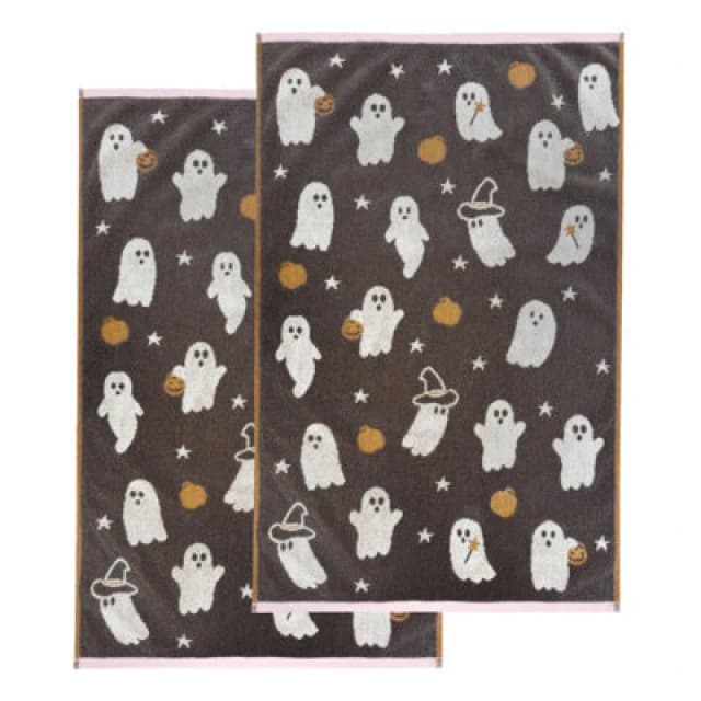 Allure Bath Fashions Luxury Pair Of Ghosties Halloween Hand Towels - 100% Cotton Spooky Tea Towels