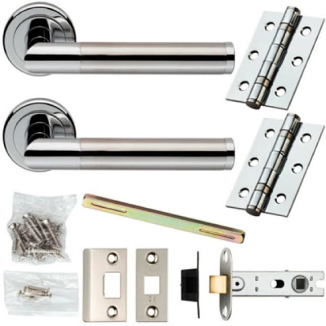 Loops Door Handle & Latch Pack Chrome & Satin Nickel Straight Screwless Round Rose Metallics