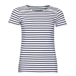 SOLS Womens/Ladies Miles Striped Short Sleeve T-Shirt (L) (White/Navy)