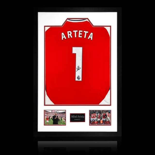 The Fan Cave Mikel Arteta Signed Arsenal Shirt Premium Frame Red unisex 850x600mm
