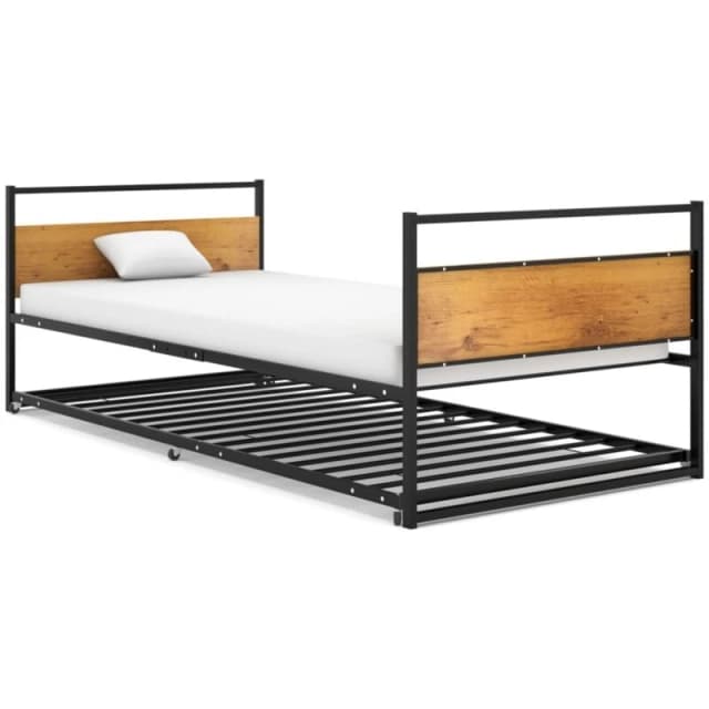 VIDAXL Pull-out Bed Frame without Mattress Black Metal 90x200cm Vidaxl 8720286195505