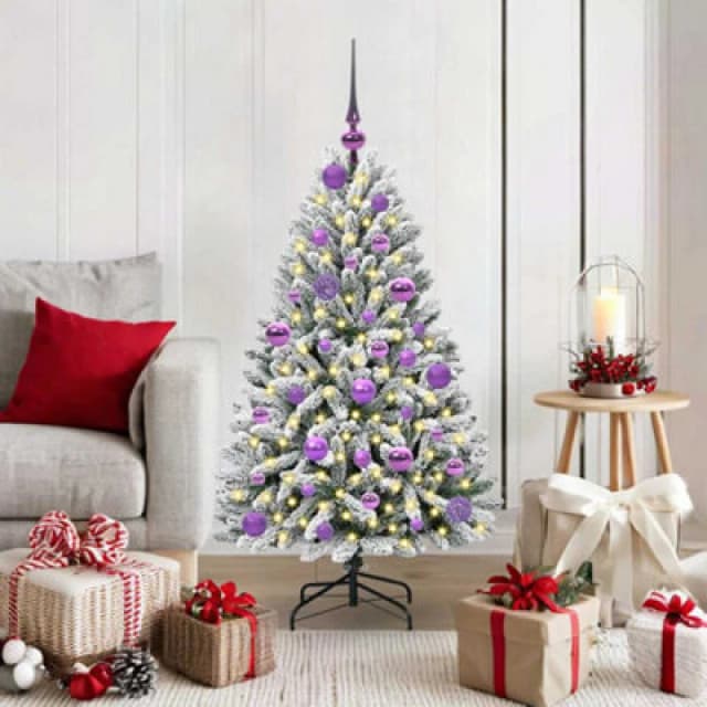vidaXL Artificial Christmas Tree with Lilac Balls Green and White 120cm PVC and Metal, Green 3395736