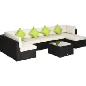 Outsunny 8 Pieces Patio Rattan Sofa Set Garden Furniture Set for Outdoor Black - Black