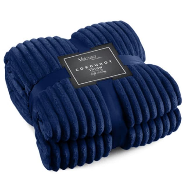 Velosso Thermal Soft Ribbed Cord Throw Blanket For Sofa, Bed, Armchair, Couch - 127Cm X 152Cm, Navy