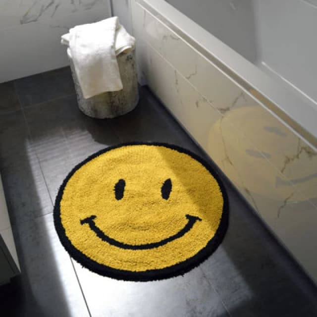 Mooky Mats Smiley Face Reversible Bath Mat Yellow unisex