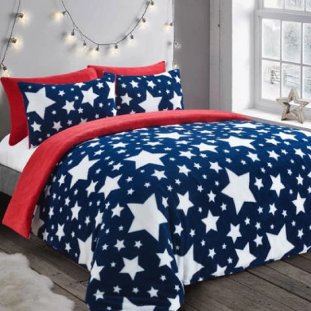 Velosso Galaxy Teddy Warm & Cosy Duvet Cover & Pillowcase Set in Navy Size: King Navy Unisex King
