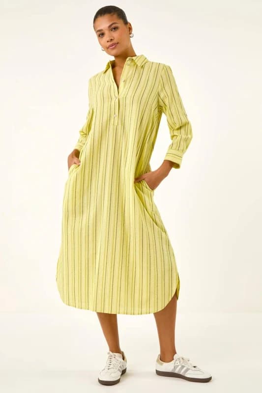 Roman Womens Textured Stripe Shirt Dress in Yellow Size: 16 Yellow Female 16
