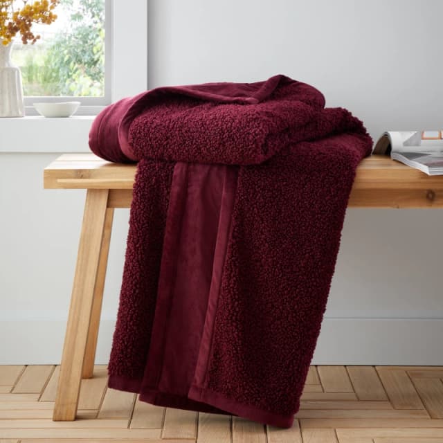 Catherine Lansfield So Soft Velvet Boucle 130cm x 170cm Throw Damson