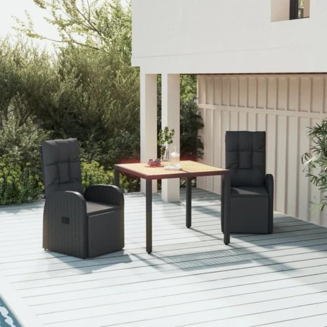 VIDAXL 3 Piece Garden Dining Set Black Poly Rattan&Solid Wood Acacia Vidaxl 8720845801069