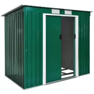 Tectake - Shed with slanted roof - garden shed, metal shed, tool shed - green/white - green/white