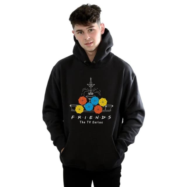 Friends Friends Men Fountain And Umbrellas Hoodie in Black Size: Small Black S Male 5057972569467