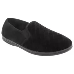 Zedzzz Mens Kevin Velour Twin Gusset Slippers (10 UK) (Black)