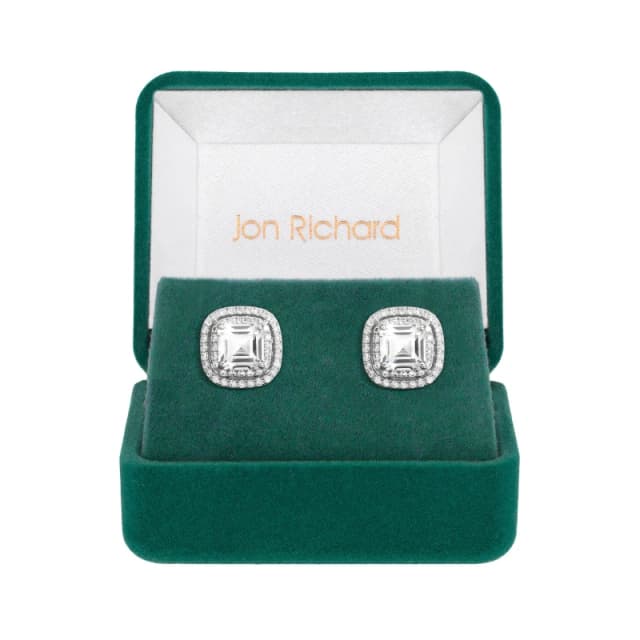 Jon Richard Rhodium Plated CZ Square Crystal Studs - Gift Box Jewellery Sets One Size Silver 70972811000