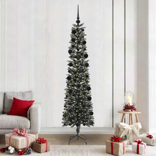 vidaXL Artificial Christmas Tree with 300 LEDs, Black Balls Green 58 x 58 x 210 cm, Green 3395953