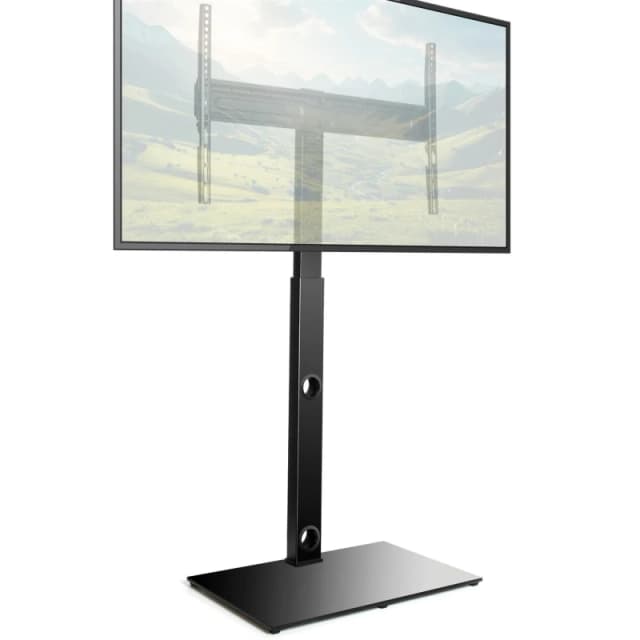 Futura Universal TV Stand 30 to 75" TVs, Swivel & Height Adjustable, 60kg Load, Max VESA 600x400mm, Tempered Glass Base in Black Unisex