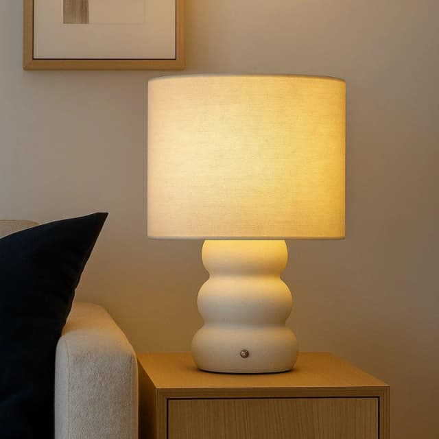 Lighting Collection Textured Ceramic Rechargeable Table Lamp White unisex One size