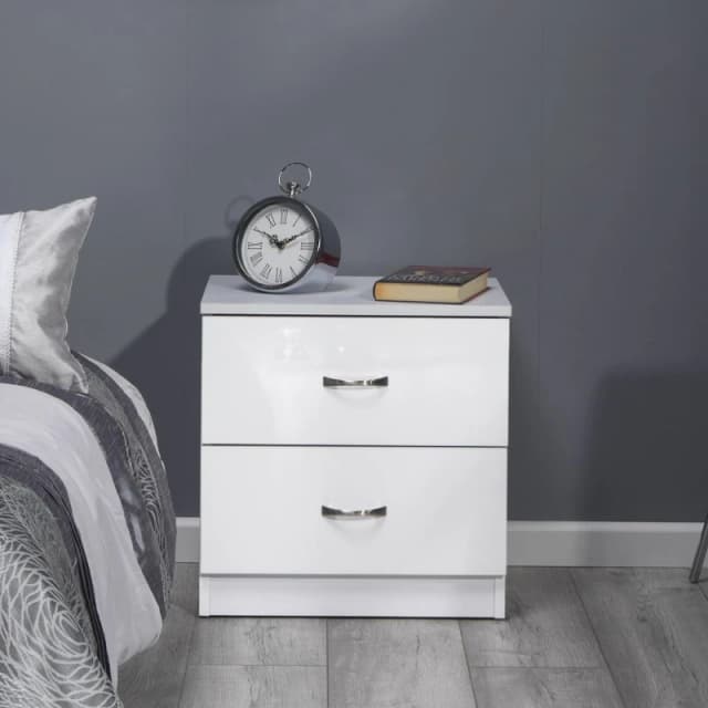 LUXURY LIFE Chiswick Gloss White 2 Drawer Modern Bedside Table White