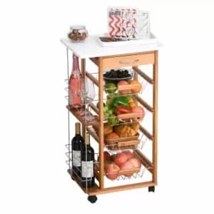 Multi-Use Kitchen Island Trolley Baskets Side Racks Drawer Worktop Brown