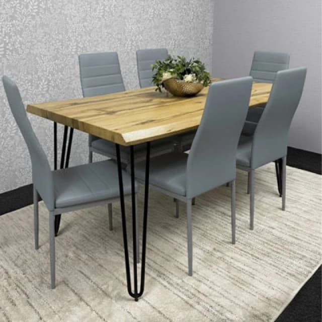 Kosy Koala Modern Dining Table Set With 6 Grey Faux Leather Chairs Dining Room Furniture