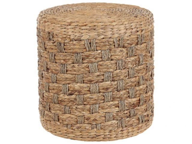 Beliani Rustic Pouffe Basslet Wicker Beige