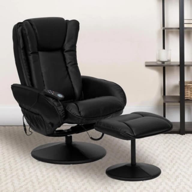 FWStyle Black Faux Leather Heated Massaging Reclining Armchair With Stool Black Unisex
