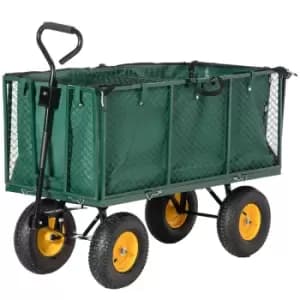 Outsunny Large 4 Wheel Heavy Duty Garden Cart w/ Handle and Metal Frame - Green