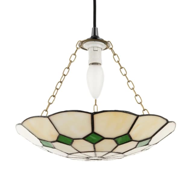 Happy Homewares Classic Amber Stained Glass Tiffany Pendant Lighting Shade with Coloured Diamonds in Green Green Unisex